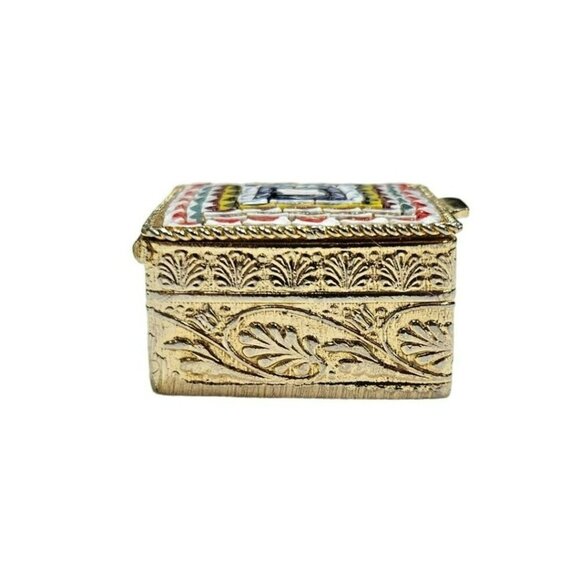 Vintage Ornate Trinket Pill Box Intricate Mosac Tile Filigree Detail Italy - Picture 2 of 11